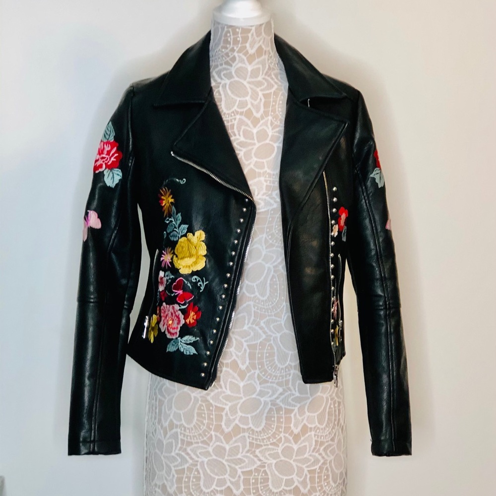 Romeo and Juliet Couture floral Leather Jacket